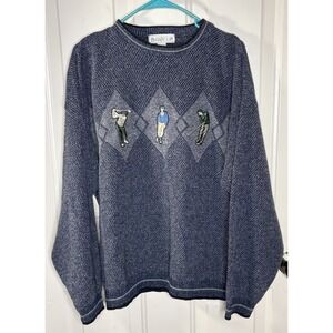 Vtg 80's Grand Slam Golf Sweater Mens Large Blue Embroidered Argyle Pullover USA